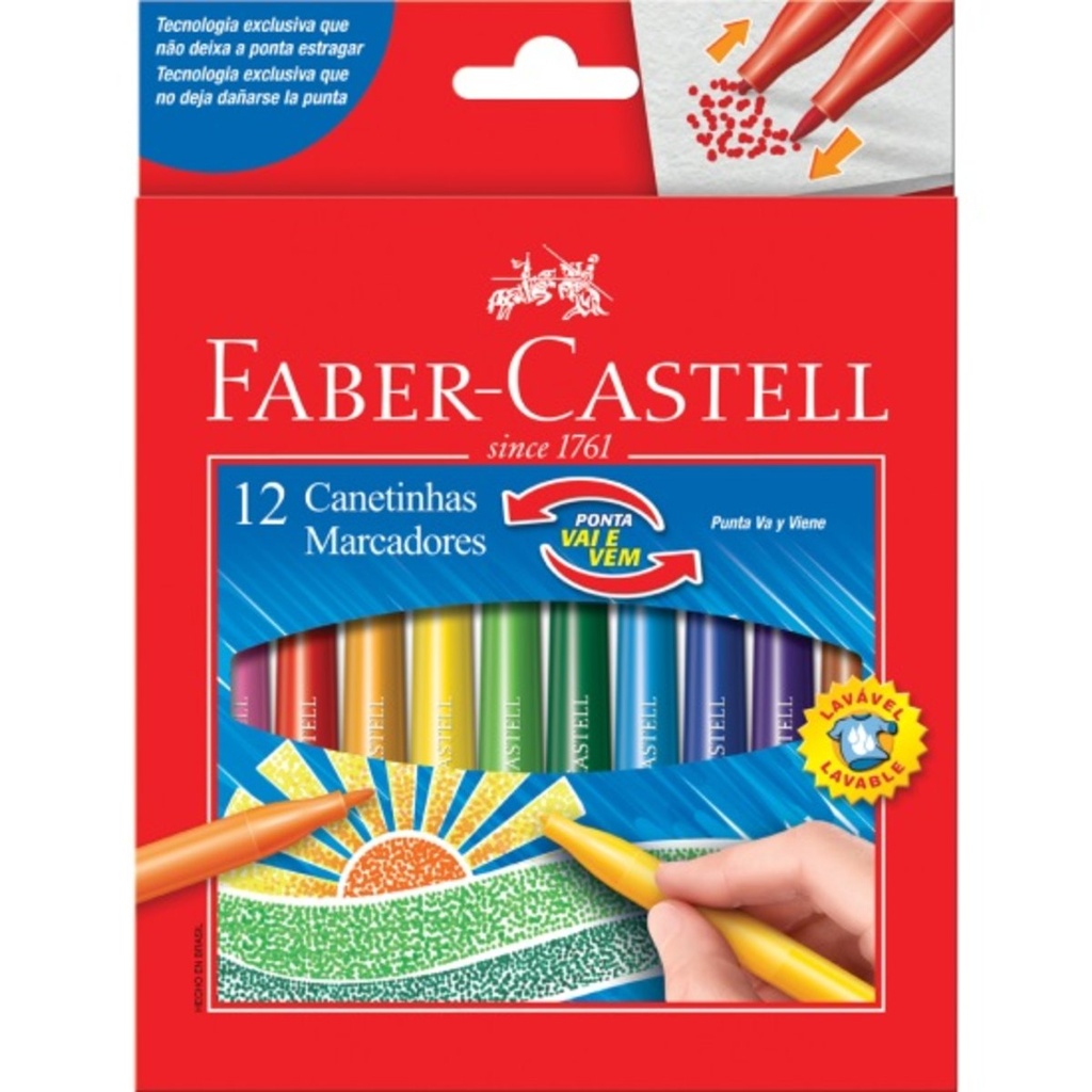 Canetinha Ponta Vai-E-Vem 12 Cores Faber-Castell 15.0112Vvzf
