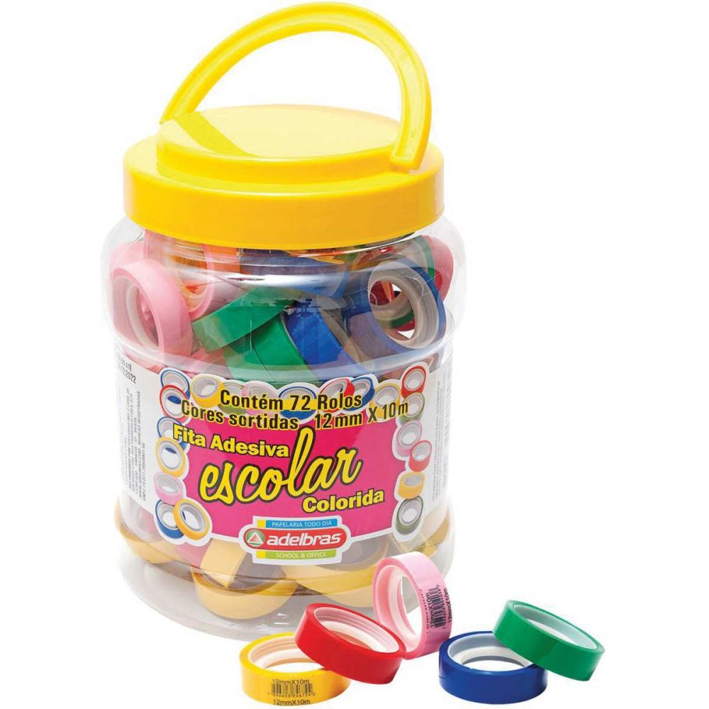 FITA ADESIVA ESCOLAR COLORIDA ADELBRAS C/72
